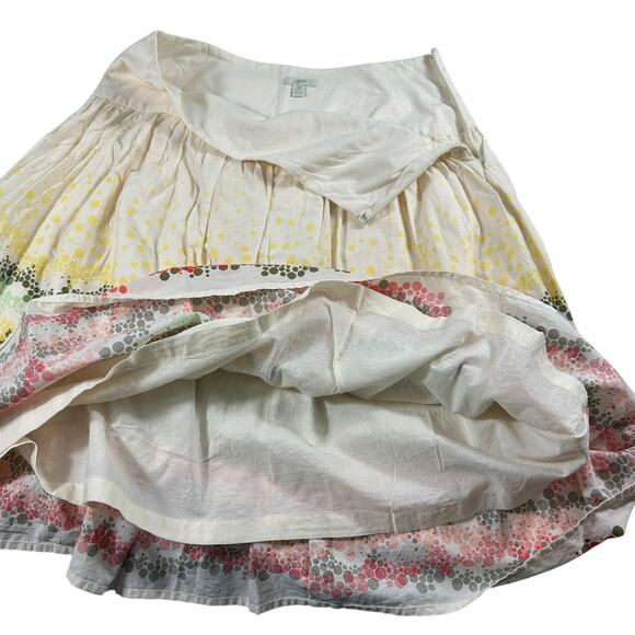 J.Jill Cotton Knee Length Flare Skirt Cream Coral Polkadots 6 Petite Boho Fairy - Picture 7 of 10